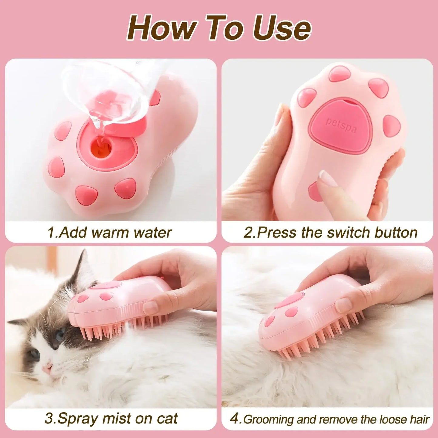 Pet Brush Steam Brush Comb Grooming Hair Removal Combs